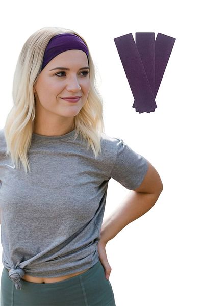 Salvia Dione Комплект от 3 памучни ленти за коса - за спорт, тенис, пилатес. Лилави