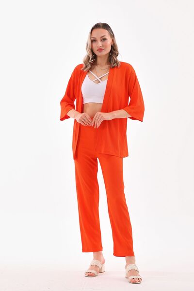 DEVRİMAY TEKSTİL طقم كيمونو برتقالي واسع الساق - نسائي