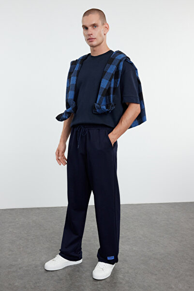 Trendyol Collection Синій Oversize/Зручний крій Еластичний пояс З етикеткою Штани TMNSS24EA00006