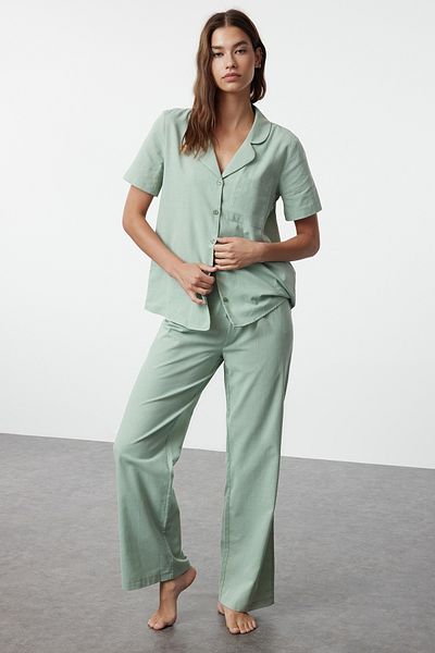 Trendyol Collection Sada pyžama ze 100% bavlny s mátou - THMSS24PT00401
