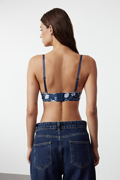 Trendyol Collection Mikrovirágos sötétkék póló melltartó - párnázat és aládrót nélkül THMAW25SU00008