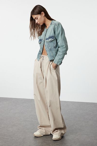 Trendyol Collection Εξαιρετικά φαρδύ τζιν Palazzo με λεπτομέρεια από πέτρα με ψηλή μέση - TWOAW25JE00025