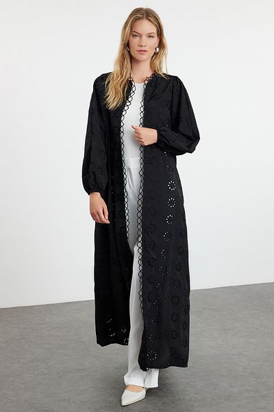 Trendyol Modest Schwarzer Leinenbrode - Mütze, Ferace und Abaya TCTSS24KF00052