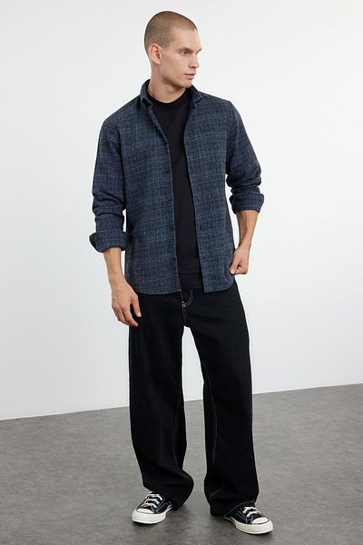 Trendyol Collection Indigó textúrájú flanel ing - normál szabású TMNAW25GO00004