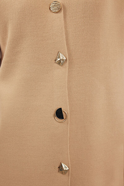 Trendyol Modest Béžový úpletový svetr a vesta – zapínání, TCTAW25UV00005
