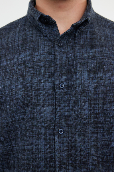 Trendyol Collection Πουκάμισο Indigo με υφή φανέλα - κανονική εφαρμογή TMNAW25GO00004