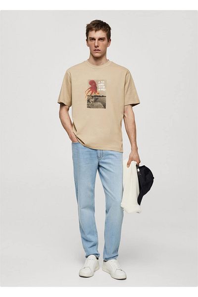 MANGO Man T-shirt με στάμπα 100% βαμβάκι