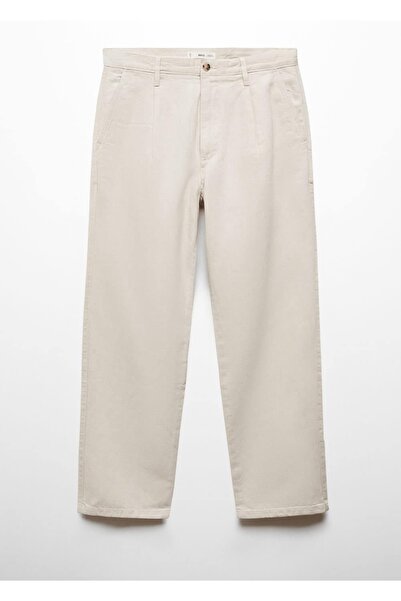 MANGO Man Rahat Kesim Keten Karışımlı Pensli Jean Pantolon