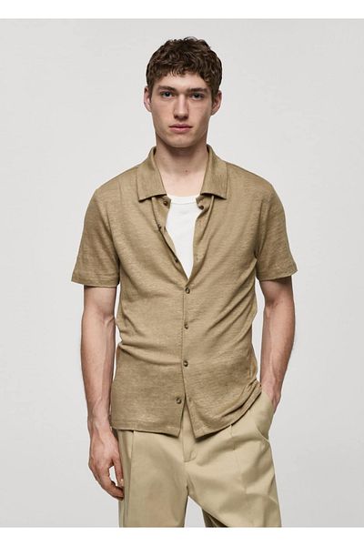 MANGO Man Geknöpftes Poloshirt aus 100 % Leinen