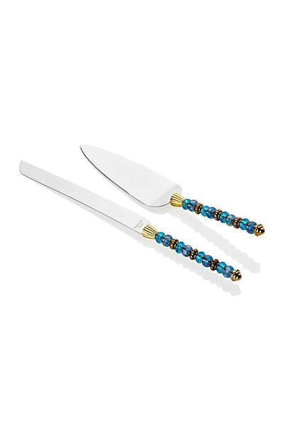 Cemile 1Gss-Pr1710Qfg-A Golden Bead Cake Serving, Blue, 2