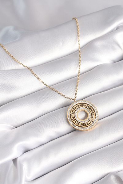 Moka Shopin Gold Colored 316l Steel - Zircon Stone Detailed Labyrinth Model Women's Necklace