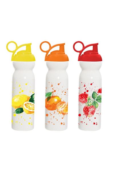 Herevin 680 ml Water Bottle Patterned Orange Strawberry-Lemon Drinker - Mixed Model 1 Piece