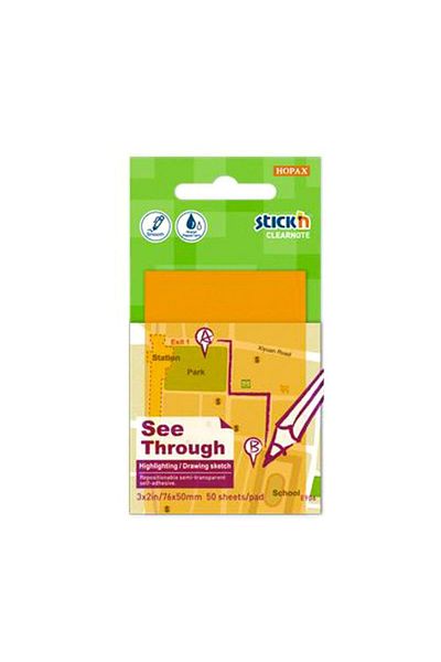 Hopax Neon Orange 50 Sheets Translucent Note Paper - 76X51 mm Stickn Adhesive
