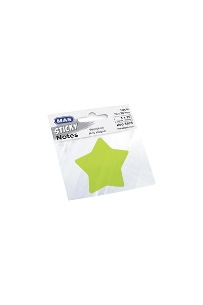 Mas 3 Mixed Color Star Shaped 75 Sheets Adhesive Note Paper