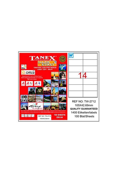 Tanex Laser Label 100 Sheets 105 X 42.69 Mm Laser Printer Label