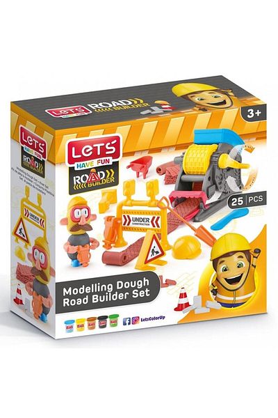 Lets Let's Road Construction Set 5 X 75 Grams Play Dough and 20 Pieces Modeling Mold