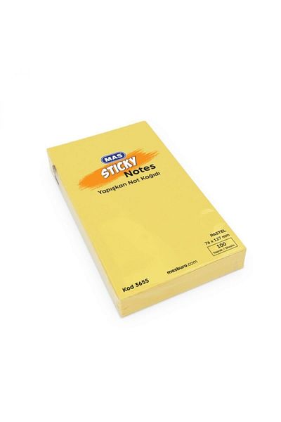 Mas ورق ملاحظات أصفر باستيل - 100 ورقة، 76 × 127 مم، لاصق (12 قطعة)