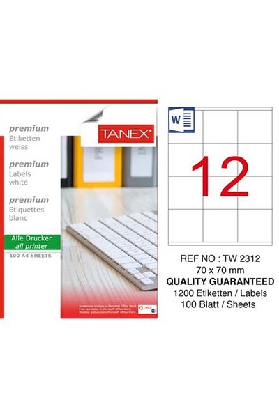 Tanex Αυτοκόλλητο λέιζερ 100 φύλλα 70 X 70 mm Ετικέτα εκτυπωτή λέιζερ
