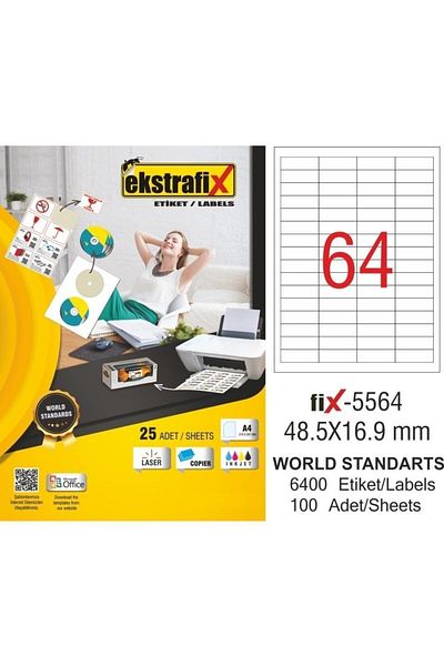 ekstrafix Laser Label 100 Sheets 48.5x16.9 Mm Laser Printer Label