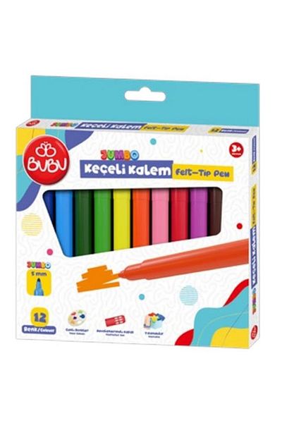 Bubu Jumbo 5 MM Cardboard Box - 12 Colored Bu-Bu Felted Paint Pen