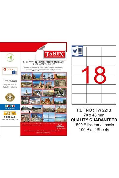 Tanex Laser Sticker 100 Sheets 70 X 46 mm Laser Printer Sticker