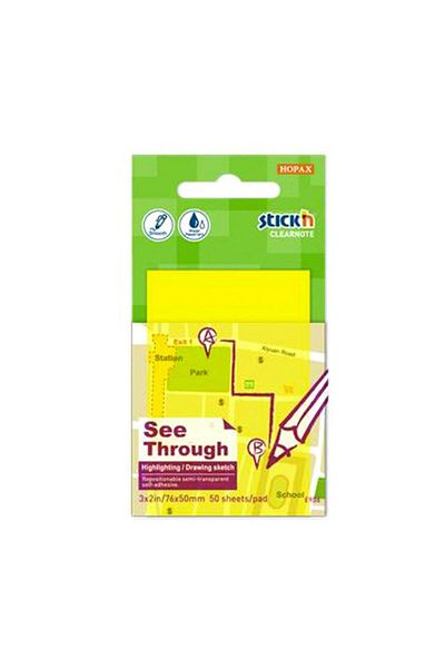 Hopax Neon Yellow 50 Sheets Stickn Adhesive Translucent Note Paper - 76X51 mm