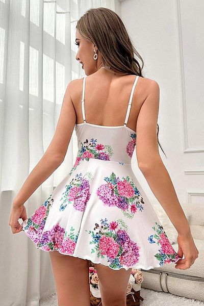 BESKAR Λευκό Floral Μίνι Νυχτικό 15626