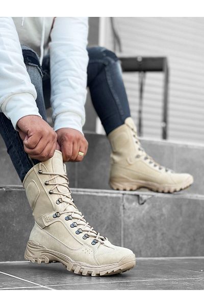 K&G foot rest CLZ946 Cream Colored Lace-Up Military Boots