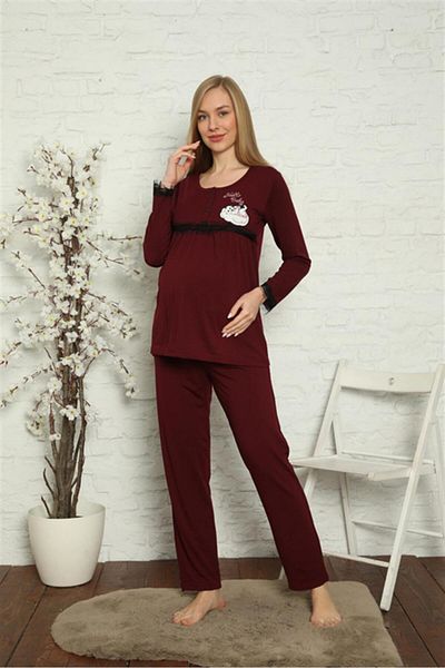 Akbeniz Set pijama de maternitate pentru femei Beruflic, roșu Claret 45201