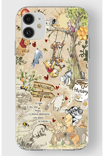 moonset Iphone 11 Uyumlu Winnie The Pooh Kolaj Tasarımlı Baskılı Şeffaf Telef...