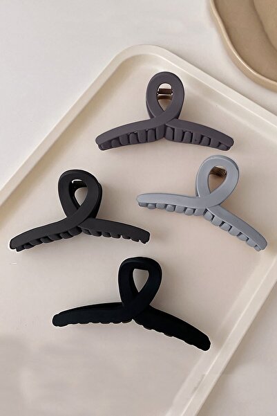 C&E Design Kadın 4'lü Gri-siyah Fiyonk Mandal Toka Seti