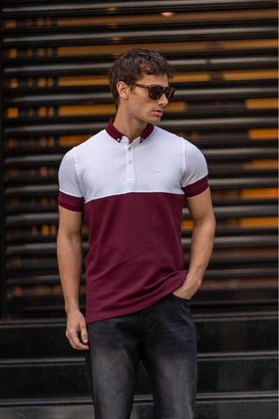 Decas Red Gadget Polo Collar Cotton T-Shirt - Short Sleeve and Button