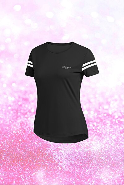 POSEIDON STORM Γυναικείο μαύρο μπλουζάκι από ύφασμα Dri-fit με κοντό μανίκι κ...