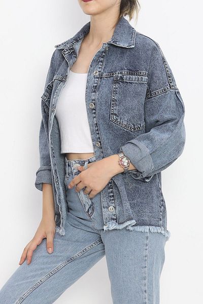 Moka Shopin جاكيت جينز أزرق داكن - جيب أمامي، موديل 16698.1778