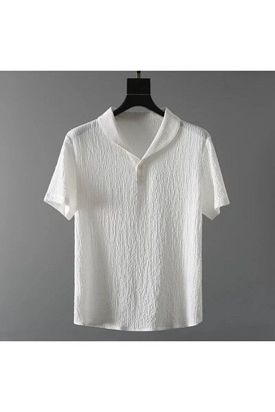Elvino Unisex Summer Shirt - Black/White, Wrapped Crinkle Fabric, Lycra, Short Sleeve