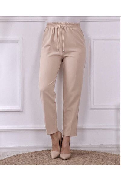 asilmoda Rope Detailed Elastic Waist Skinny Leg Stone Trousers