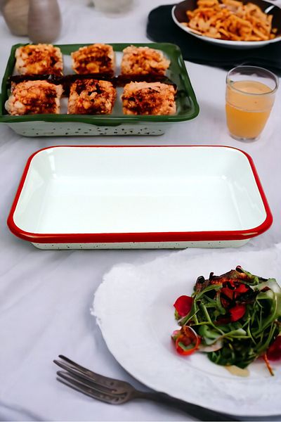 İnci Emaye No. 28 Enamel - Quadrangular Plate Appetizer Breakfast Camping Picnic