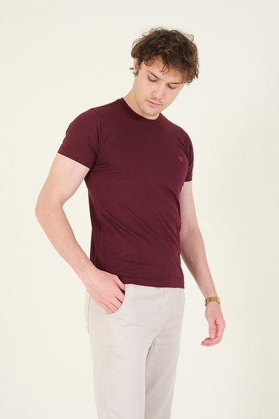 Giyim Dünyası Tricou de bază pentru bărbați roșu Claret - Decolteu