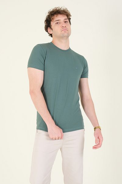 Giyim Dünyası Tricou de bază verde pentru bărbați - decolteu