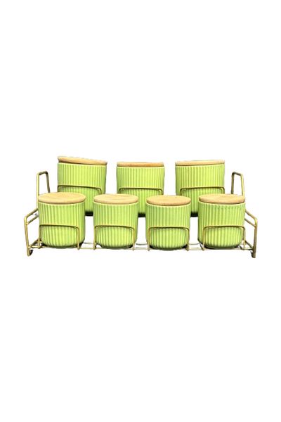 Edora Home Green Porcelain and Bamboo Lid 7 Compartment Spice Set - Metal Rust