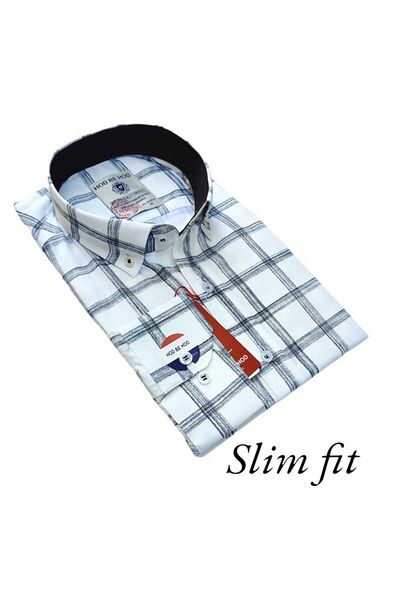 hodbehod Πουκάμισο ποιότητας Slim Fit - Μακρύ μανίκι, χωρίς τσέπη, 60% βαμβάκι 40% πολυεστέρας