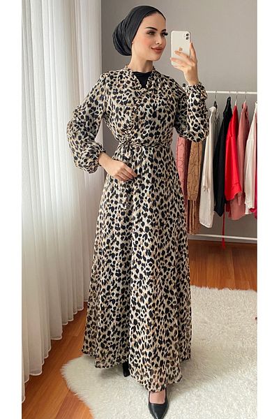Nissra Φόρεμα σιφόν με διπλό στήθος Leopard Print