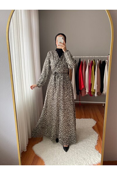 Nissra Φόρεμα σιφόν με διπλό στήθος Leopard Print