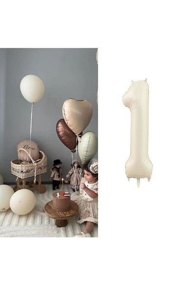 Çemrek Süs Parti Retro Cream Beige 1 Year Old Foil Balloon Set