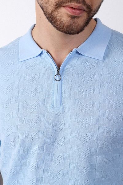 Ferraro Tricou pentru bărbați, 100% bumbac, cu fermoar, cu guler polo albastru