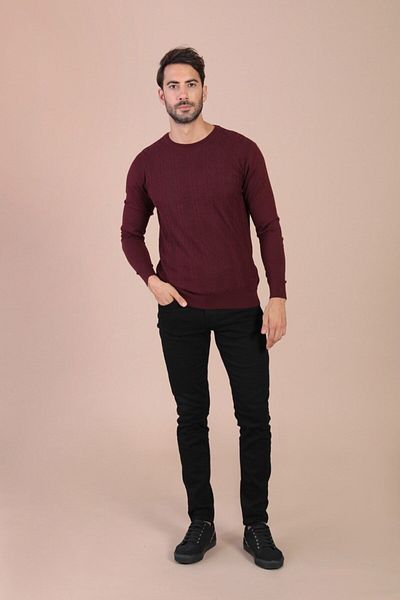 Ferraro Pulover de lână superfină pentru bărbați, burgundy