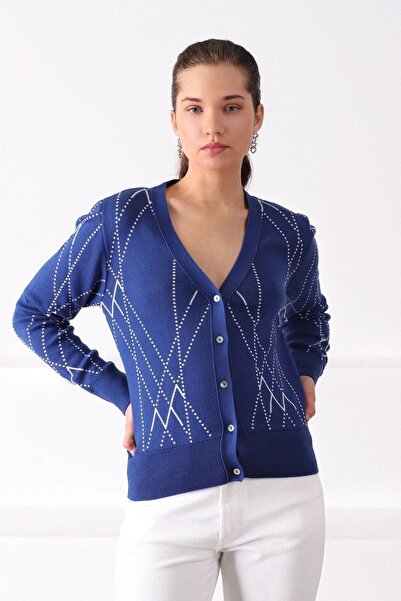 Ferraro Hipblue Striped 100% Cotton Women's Knitwear Cardigan