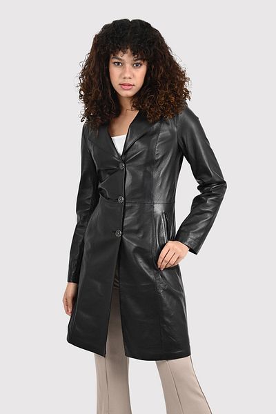 ALİN Tully Genuine Leather Women's - Black Knee Length Jacket