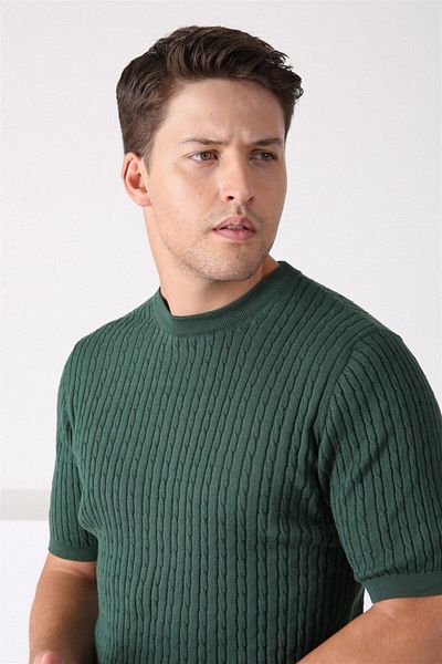 Ferraro Ανδρικό πλεκτό μπλουζάκι Green Crew Neck 100% βαμβάκι