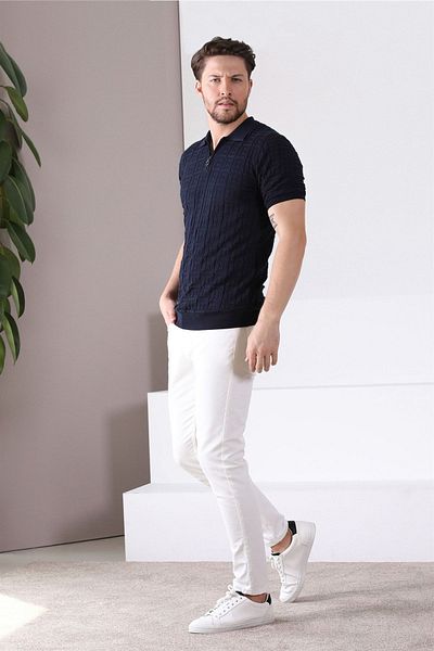 Ferraro Ανδρικό πλεκτό μπλουζάκι με φερμουάρ 100% βαμβακερό γιακά πόλο